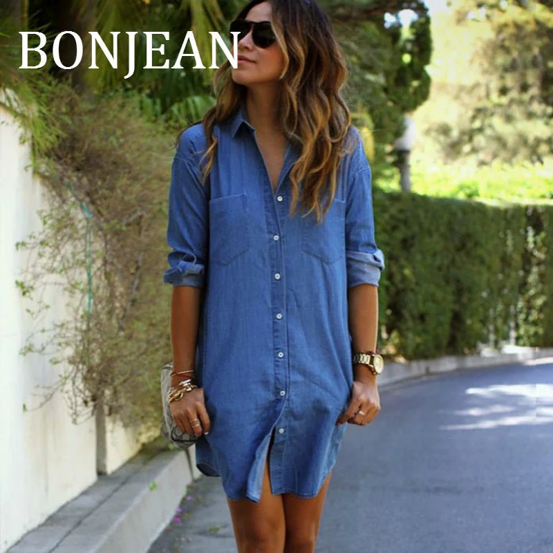 BONJEAN Women's Denim Shirt 2018 Autumn Tops and Blouses Long Sleeve Plus Size Clothing Long Jeans Shirt Chemise Femme BJ213-- Graphic Embroidered Appliqued BONJEAN Women's Denim Shirt 2018 Autumn Tops and Blouses Long Sleeve Plus Size Clothing Long Jeans Shirt Chemise Femme BJ213-- Graphic Embroidered Appliqued