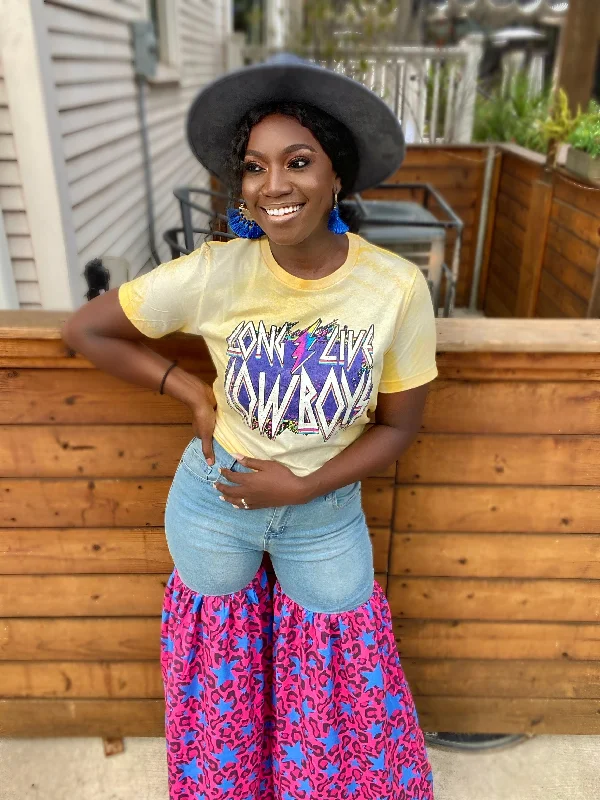 YELLOW LONG LIVE COWBOYS GRAPHIC SHIRT-- Print Jacquard Patchwork