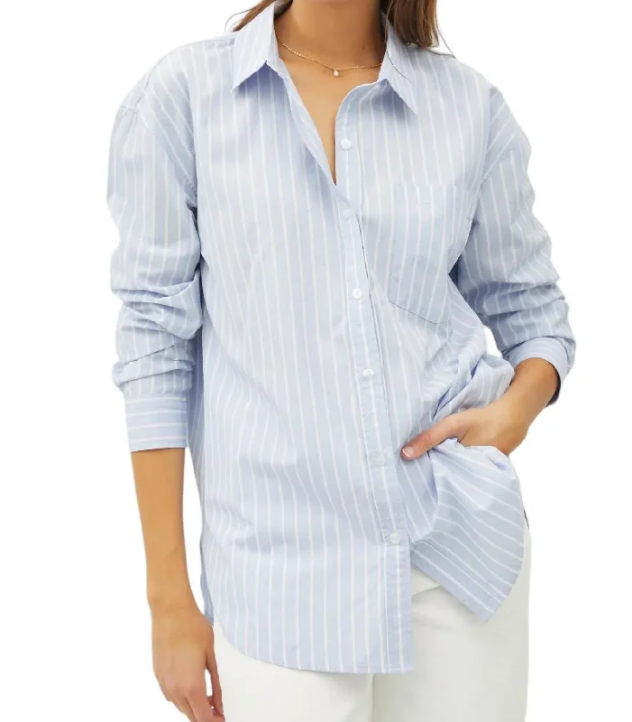 Pinstripe Button Down Shirt In Chambray-- Mesh Fabric Canvas Fabric Denim Fabric
