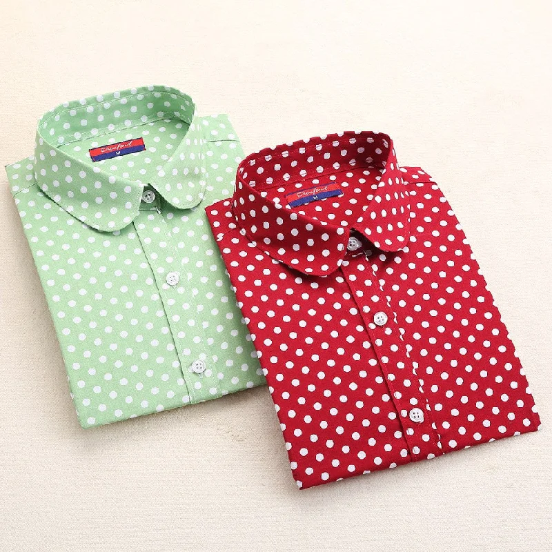 Brand Polka Dot Shirt Women Long Sleeve Blouse Cotton Plus Size Ladies Tops Turn-Down Collar Women Blouses-- Terry Blend Velvet Blend Canvas Blend Brand Polka Dot Shirt Women Long Sleeve Blouse Cotton Plus Size Ladies Tops Turn-Down Collar Women Blouses-- Terry Blend Velvet Blend Canvas Blend