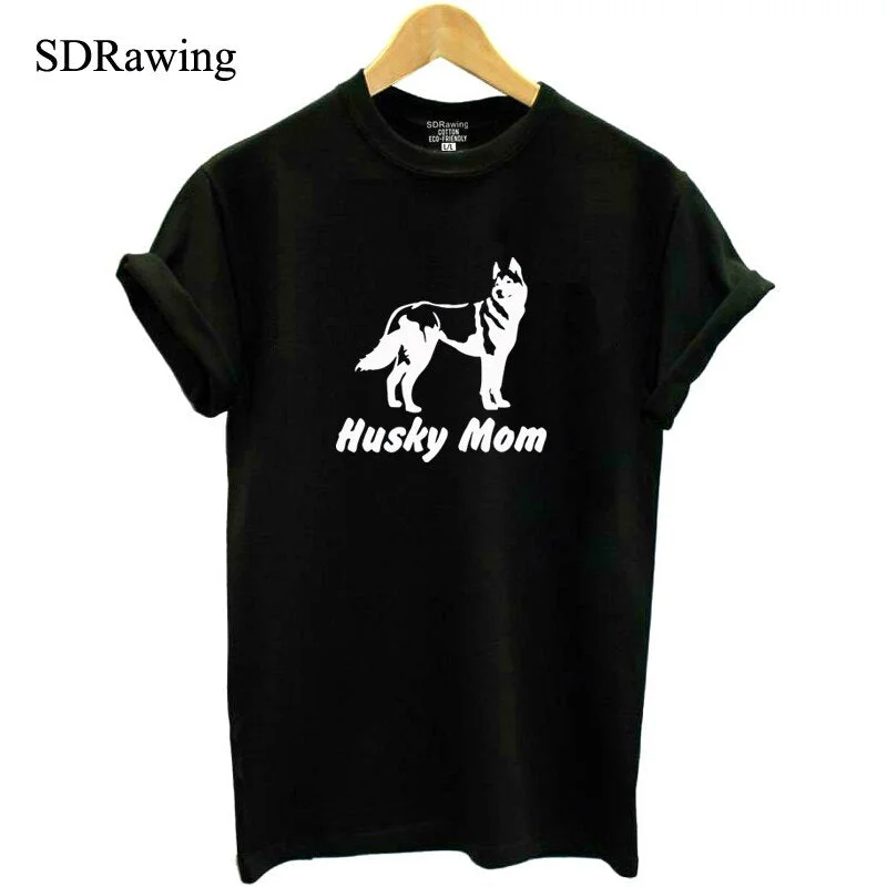FUNNY cute Husky Mom print cotton t shirts for women girlfriend Graphic Tees summer casual Female Top plus size women's clothing-- Zippered Front Buttoned Front Snap Front FUNNY cute Husky Mom print cotton t shirts for women girlfriend Graphic Tees summer casual Female Top plus size women's clothing-- Zippered Front Buttoned Front Snap Front