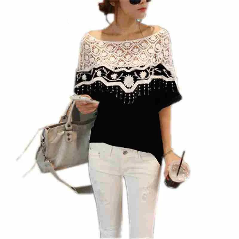 New Blusas Femininas Casual Summer Tops Women Hollow Crochet Shawl Collar Lace Top Blouse Shirt Clothing-- Notch Collar Peter Pan Collar Cowl Neck
