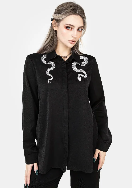 Slither Embroidered Snake Shirt-- Elegant Classic Vintage