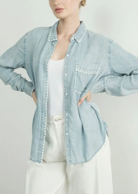 Sully Embroidered Denim Shirt-- Seamless Knitted Crochet
