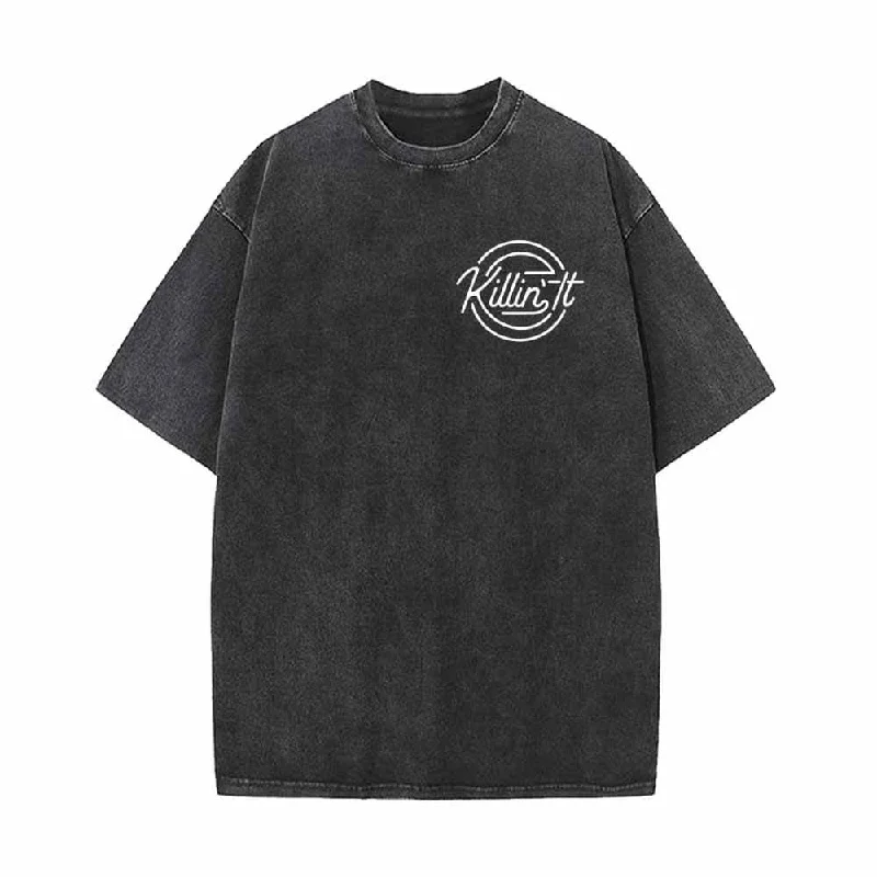Killin It Round Print Vintage Washed T-shirt-- Handmade Hand-knitted Hand-woven