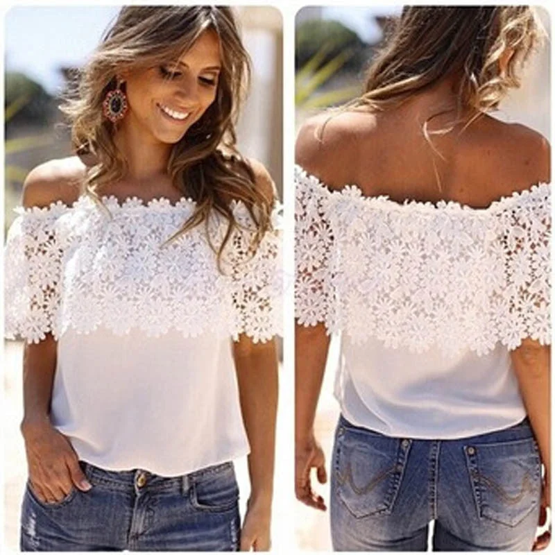 Casual Women Off Shoulder Casual Tops Blouse Lace Crochet Floral Neck Chiffon Shirt White Plus Size-- Houndstooth Herringbone Solid Casual Women Off Shoulder Casual Tops Blouse Lace Crochet Floral Neck Chiffon Shirt White Plus Size-- Houndstooth Herringbone Solid
