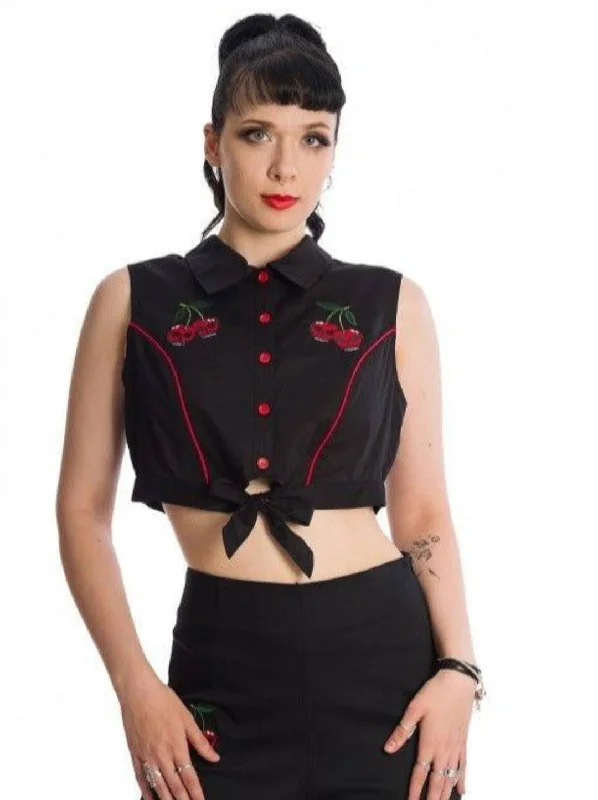 Rockabilly Death by Cherry Shirt-- V-Neck T-Shirt Long Sleeve Cotton