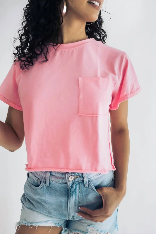 Amara T-Shirt In Pink-- Striped Floral Plaid