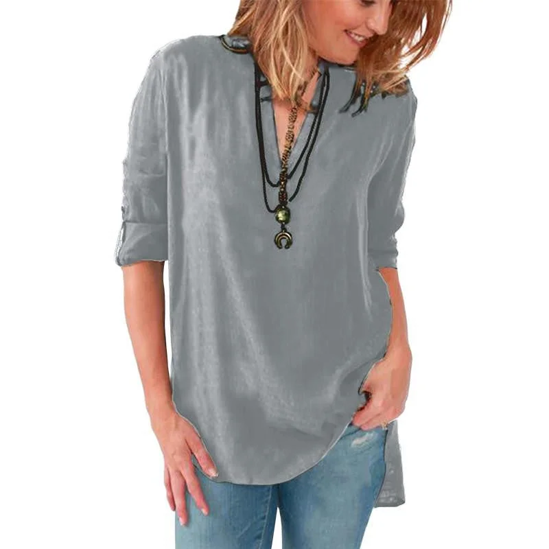 Women Blouses Long Sleeve Shirts Solid V-neck Vintage Shirt Wild Casual Loose Blouse Ladies Tops Plus Size LJ5189A-- Notch Collar Peter Pan Collar Cowl Neck Women Blouses Long Sleeve Shirts Solid V-neck Vintage Shirt Wild Casual Loose Blouse Ladies Tops Plus Size LJ5189A-- Notch Collar Peter Pan Collar Cowl Neck