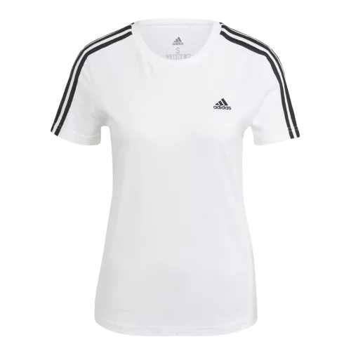 ADIDAS ESSENTIALS SLIM 3-STRIPES T-SHIRT - WOMEN - WHITE/BLACK-- Oversized T-Shirt Spandex breathable ADIDAS ESSENTIALS SLIM 3-STRIPES T-SHIRT - WOMEN - WHITE/BLACK-- Oversized T-Shirt Spandex breathable