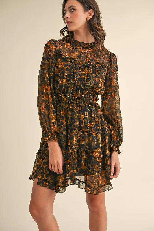 Amber and Black Lurex Mini Dress Trendy Mesh Mini Dress