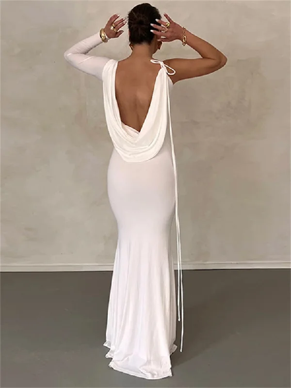 Lace Up One Shoulder Long Sleeve V-Neck Bodycon Maxi Dress For Women Birthday Party Evening Prom Autumn Sexy Y2K Clothes Tunics Trousers formal Lace Up One Shoulder Long Sleeve V-Neck Bodycon Maxi Dress For Women Birthday Party Evening Prom Autumn Sexy Y2K Clothes Tunics Trousers formal