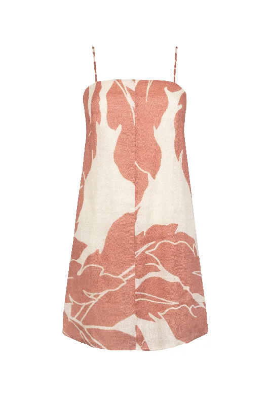 'KU' Linen Mini Dress - Blush Print Elegant Silk Mini Dress