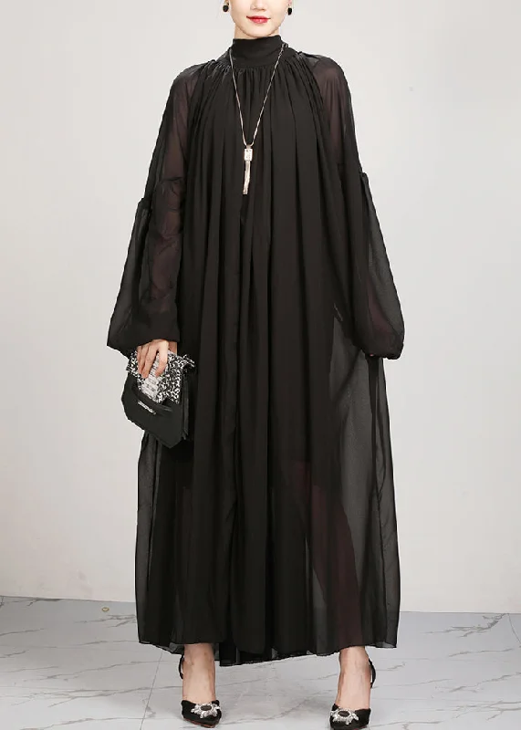 New Black Wrinkled Loose Chiffon Long Dress Fall AO1060 Tunics Corduroy durable