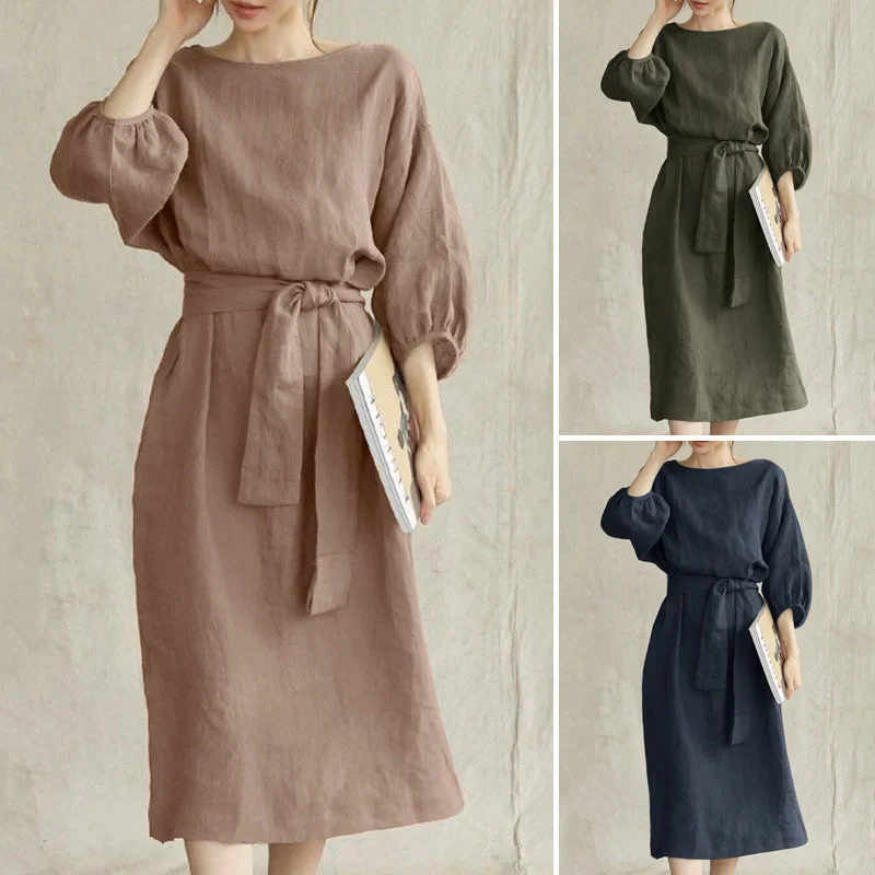 IKEARLAX 2022 New Elegant Mid-Length High Waist Lace-up Solid Color round Neck Dress Women's Party Dress Tunics Favorite customer IKEARLAX 2022 New Elegant Mid-Length High Waist Lace-up Solid Color round Neck Dress Women's Party Dress Tunics Favorite customer