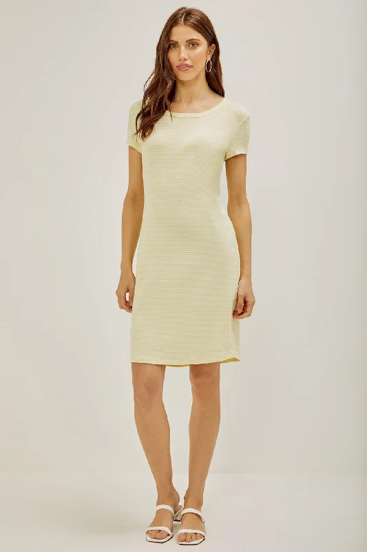 Short Sleeve Crew Neck Stripe Dress Tunics Evening elegant