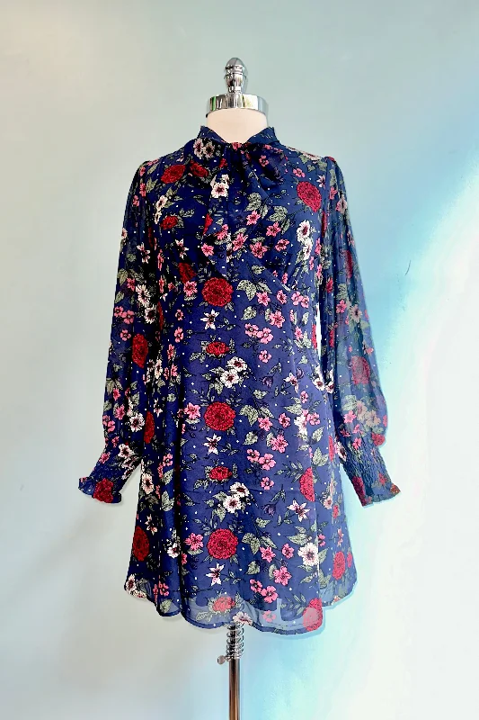 Camellia Navy Floral Mini Dress by Hell Bunny Comfortable Smocked Mini Dress