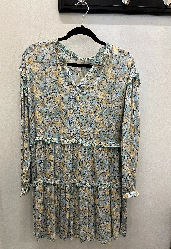 Elan Aqua Floral Print A-line Mini Dress Classic Casual Mini Dress