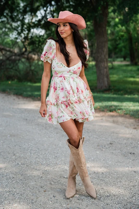 Wild Flower Puff Mini Dress Elegant Sequin Mini Dress
