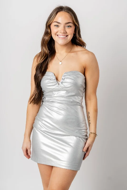 Strapless mini dress silver Stylish Sweetheart Mini Dress