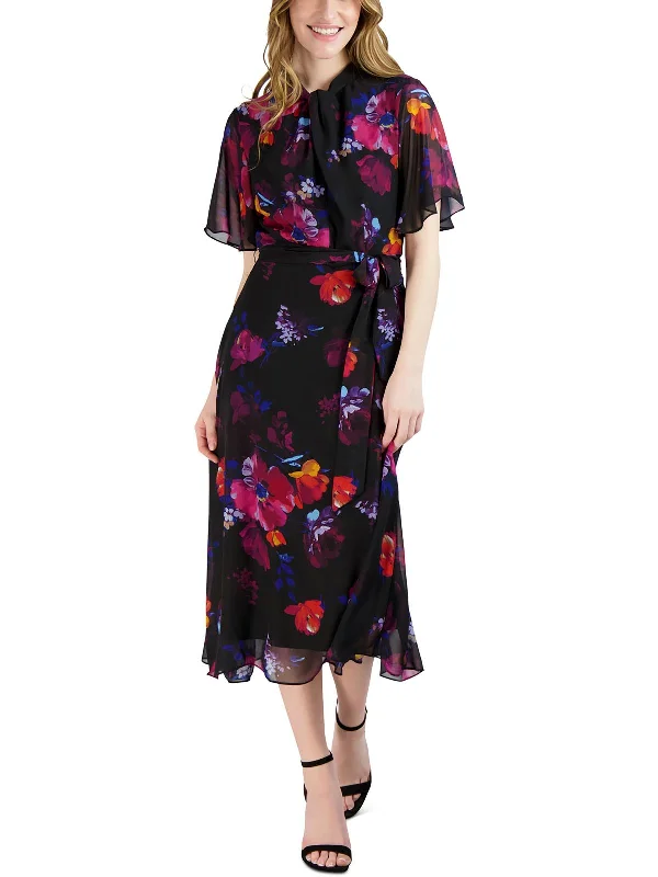 Womens Floral Print Mid-Calf Midi Dress Bodycon Club Sequined