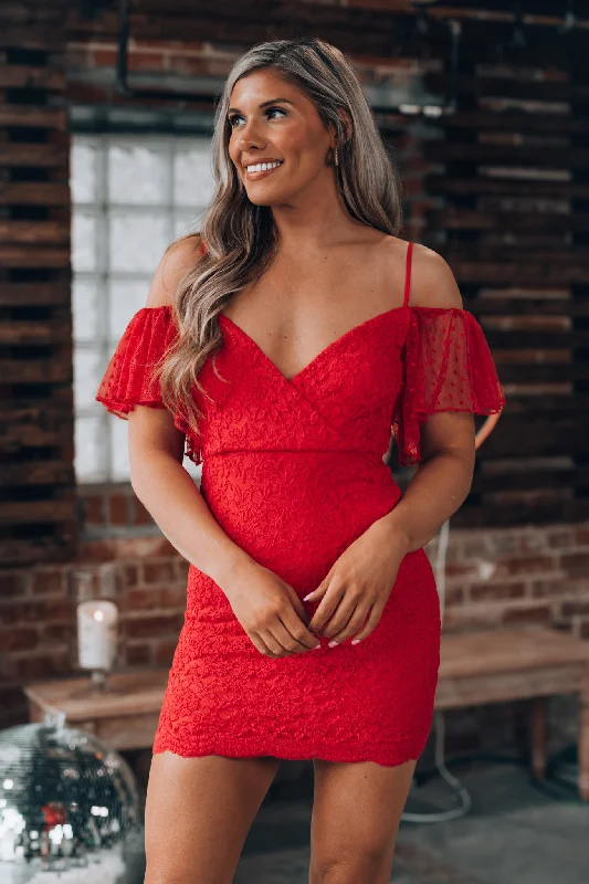 Red Hot Lace Mini Dress FINAL SALE Casual High-Waist Mini Dress