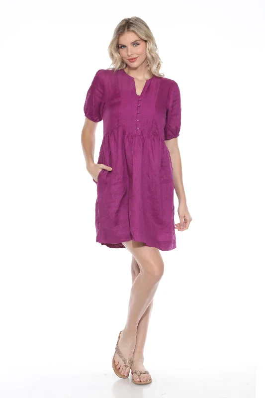 Johnny Was Calme Purple Puff Sleeve Mini Dress O31131 Fashionable A-Line Mini Dress