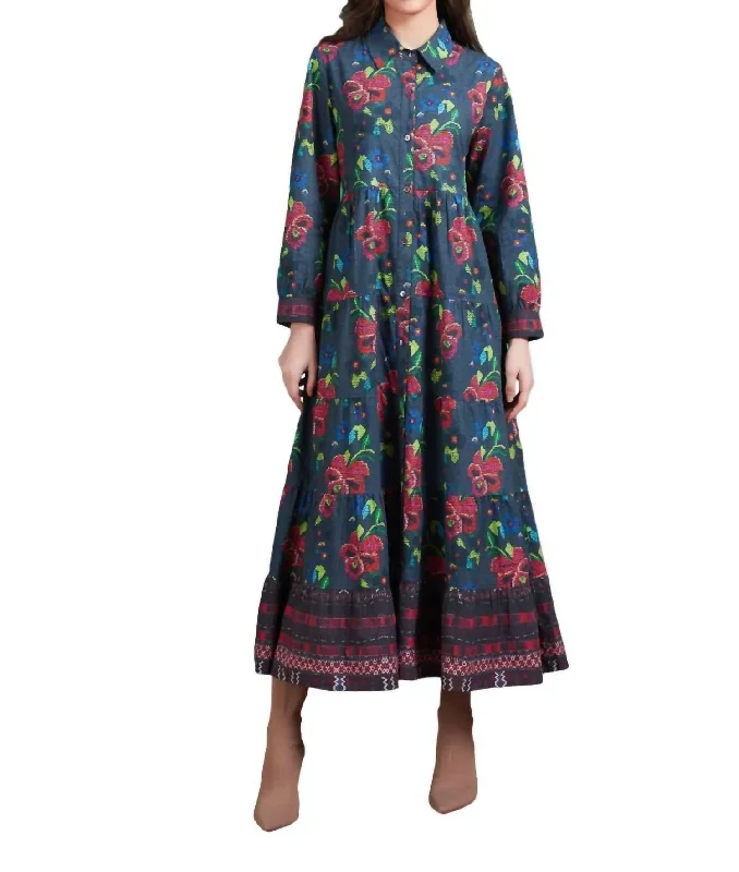 Jinette Poplin Maxi Dress In Blue Giselle Tunics Stylish elegant