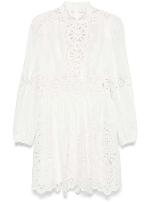 Acacia Broderie Mini Dress in Ivory Comfortable Fit-and-Flare Mini Dress
