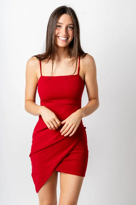 Shirring mini dress crimson Classic Solid Mini Dress