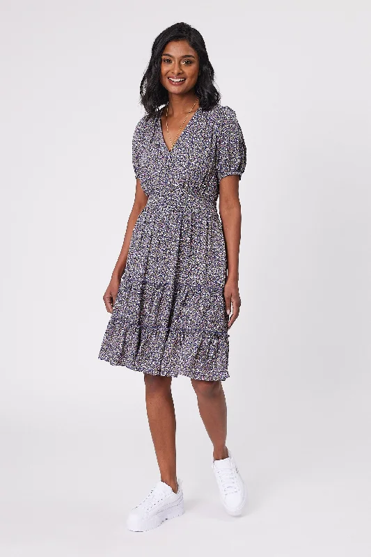 Gloss by Shine On Sapphira Mini Dress Black Blue Floral Cozy Knitted Mini Dress