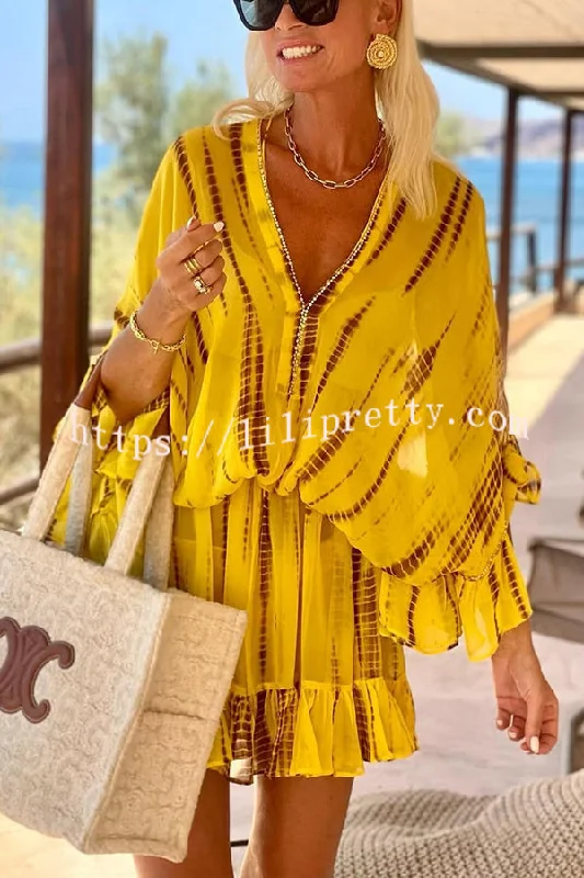 Lemon Flavor Tie Dye Ruffle Batwing Sleeve Elastic Waist Kaftan Mini Dress Trendy Lace Mini Dress Lemon Flavor Tie Dye Ruffle Batwing Sleeve Elastic Waist Kaftan Mini Dress Trendy Lace Mini Dress