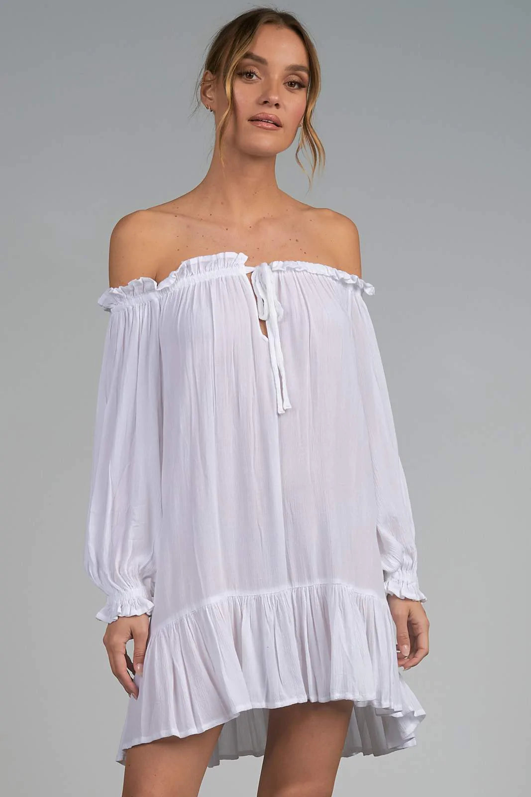 Elan White Short Sleeve Mini Dress Stylish Ribbed Mini Dress