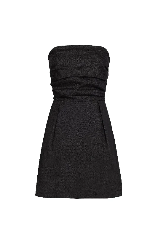 'Yves Uro' Gathered Mini Dress - Black Classic White Mini Dress