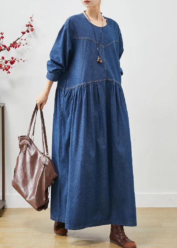 Simple Navy Oversized Denim Long Dress Spring AP1073 Tunics Versatile all-occasion
