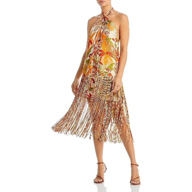 Womens Fringe Knee-Length Halter Dress Tunics Exclusive limited