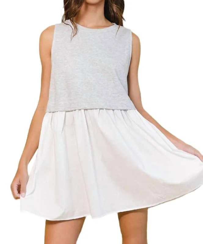 Harlow Oversize Sleeveless Mini Dress In Grey/ivory Tunic Top Casual