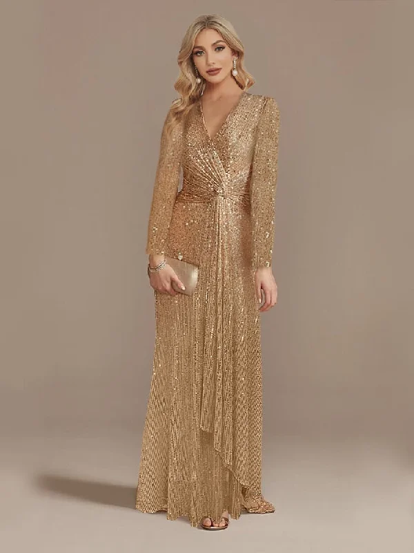 Luxury Long Sleeve V-Neck Evening Dress Wedding Party Sequins For Women 2023 Female Guests Red Prom Cocktail Dresses Tunics Business professional Luxury Long Sleeve V-Neck Evening Dress Wedding Party Sequins For Women 2023 Female Guests Red Prom Cocktail Dresses Tunics Business professional