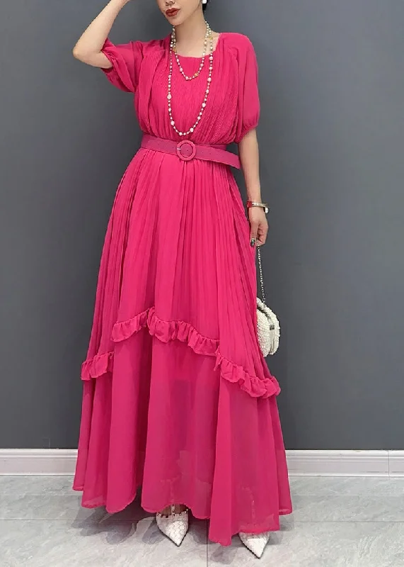 Natural Red Ruffled Patchwork Sashes Chiffon Long Dress Summer AO1047 Tunics Evening elegant Natural Red Ruffled Patchwork Sashes Chiffon Long Dress Summer AO1047 Tunics Evening elegant