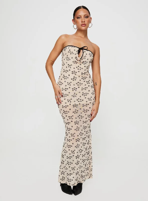 Illuminating Maxi Dress Beige Floral Tunics Sophisticated sleek