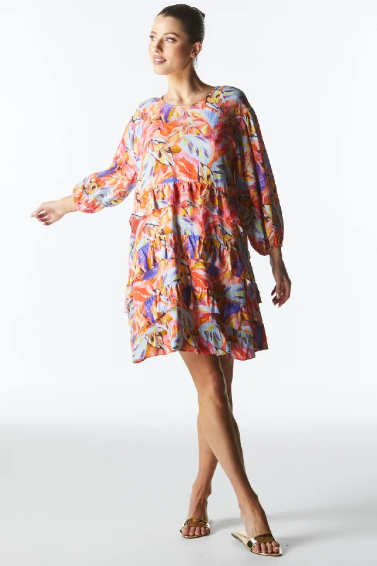 Fate Midsummer Ruffle Long Sleeve Mini Dress Sunset Palm Cozy Knit Mini Dress