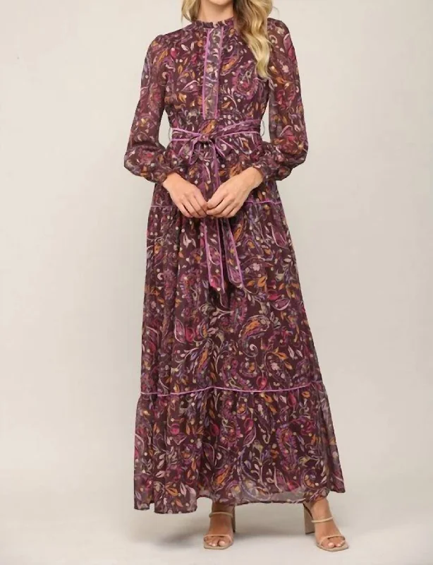 Chiffon Maxi Dress In Violet Tunics Stylish elegant
