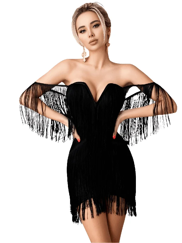 Sexy V Neck Off Shoulder Bodycon Party Mini Dress For Women Trendy Denim Mini Dress
