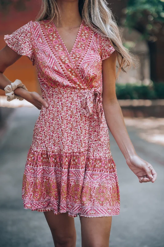 Tuscan Summer Wrap Mini Dress FINAL SALE Fashionable Mini Dress with Slits