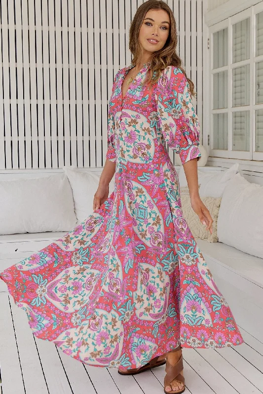 Lara Maxi Dress - Pink/Blue Tunics Cozy comfortable
