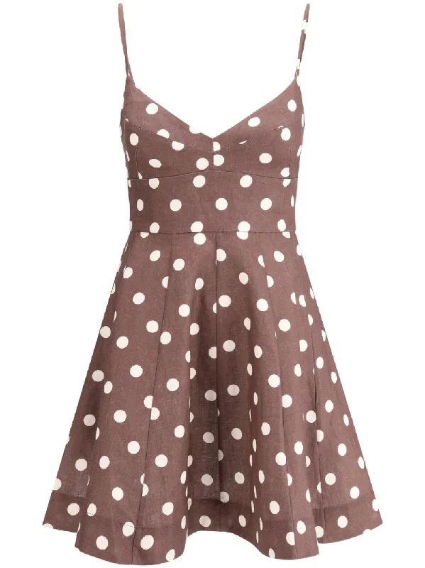Acacia Fit and Flare Mini Dress in Tan/Cream Dot Modern Satin Mini Dress
