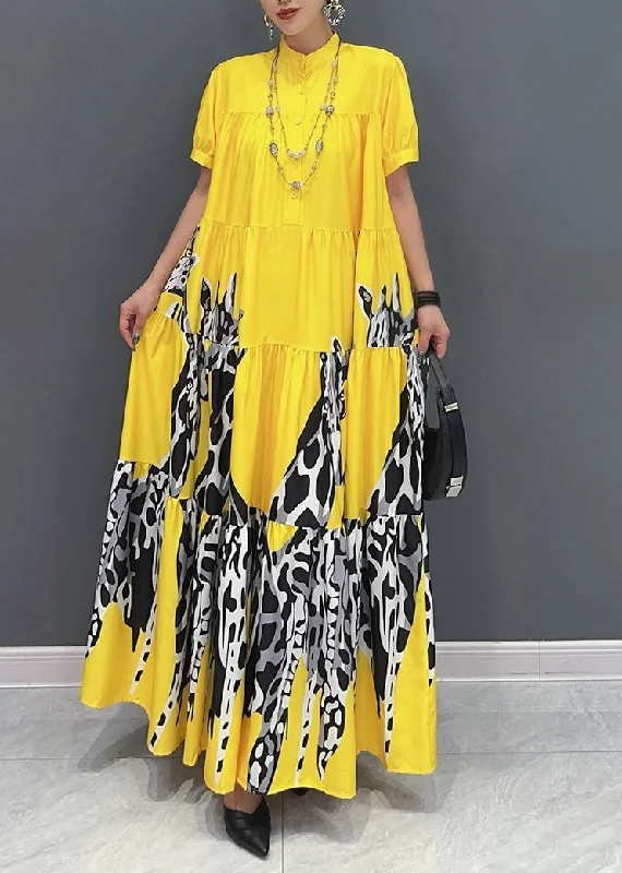 Modern Yellow Print Patchwork Long Dresses Summer AO1051 Tunics Brand named