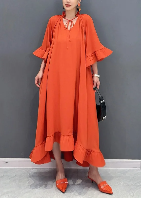 Art Orange V Neck Vacation Long Dresses Flare Sleeve AO1046 Tunics Bestseller popular Art Orange V Neck Vacation Long Dresses Flare Sleeve AO1046 Tunics Bestseller popular