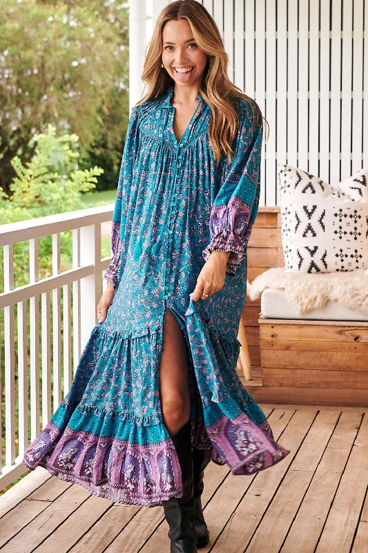Annie Maxi Dress - Blue/Purple Tunics Sophisticated sleek