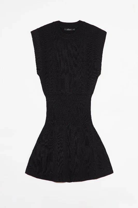 Deluc Trinity Black Sleeveless Knit Mini Dress Trendy Denim Mini Dress